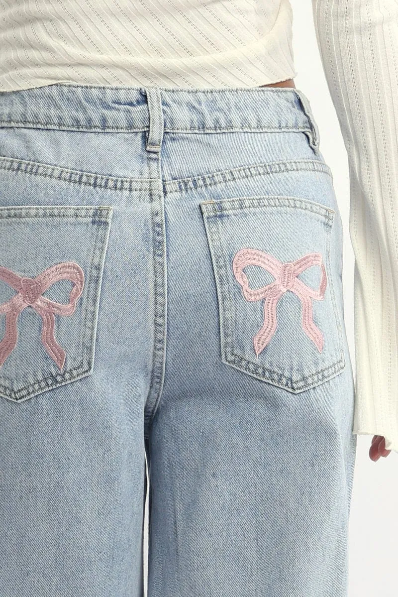 Denim Wide Leg Jeans Ribbon Pocket sold by Ally Fashion product image thumbnail 5