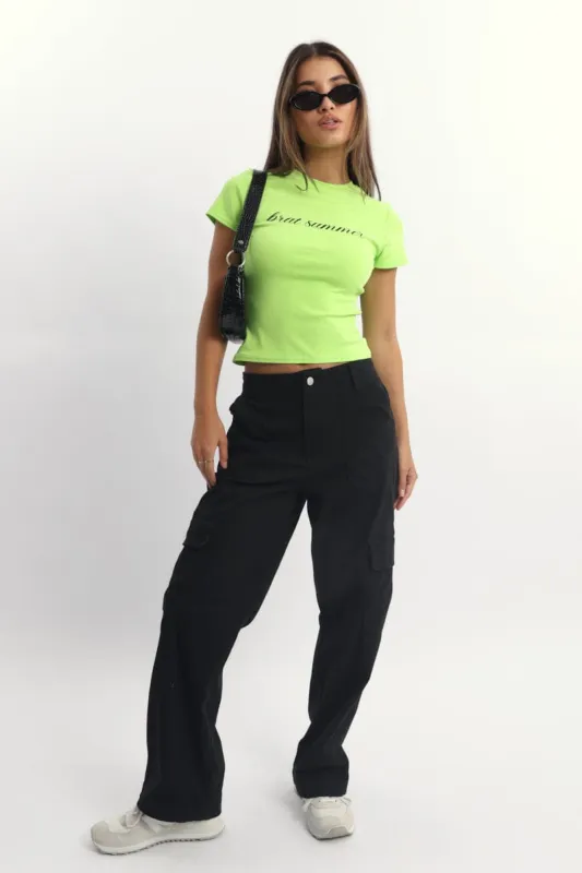 Black Cargo Pants Mid Rise sold by Ally Fashion