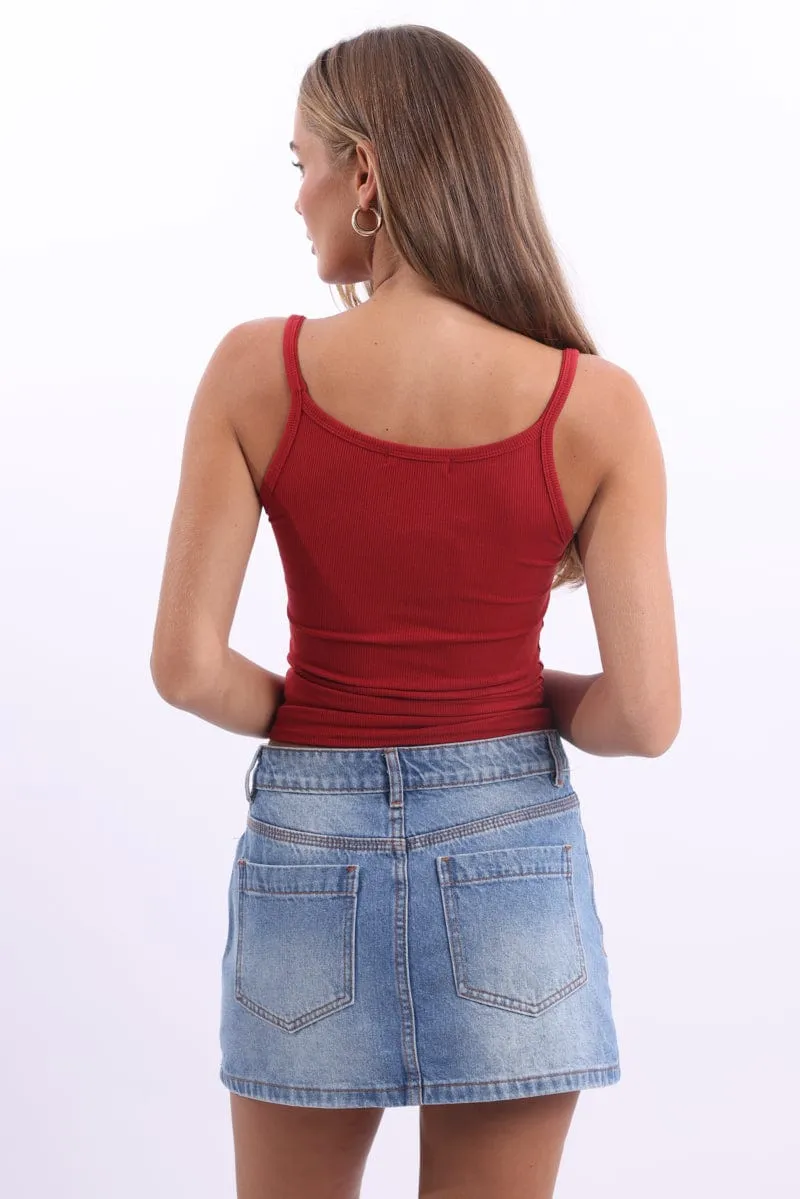 Red Tank Top Sleeveless Rib sold by Ally Fashion product image thumbnail 4