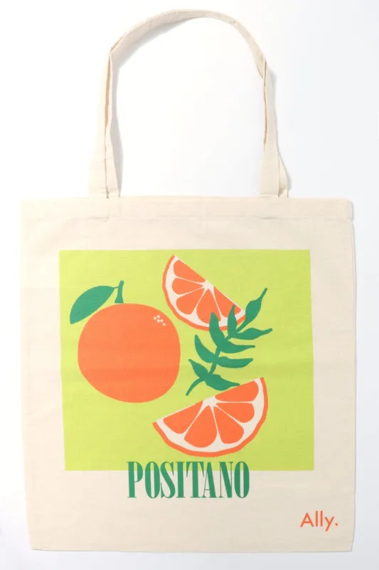 Green Print Tote Bag Printed Positano Oranges sold by Ally Fashion
