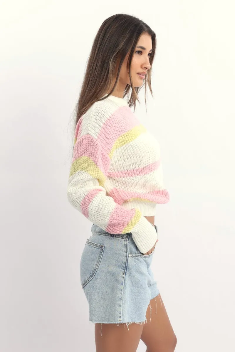 Yellow Stripe Knit Top Long Sleeve Color Block sold by Ally Fashion product image thumbnail 3