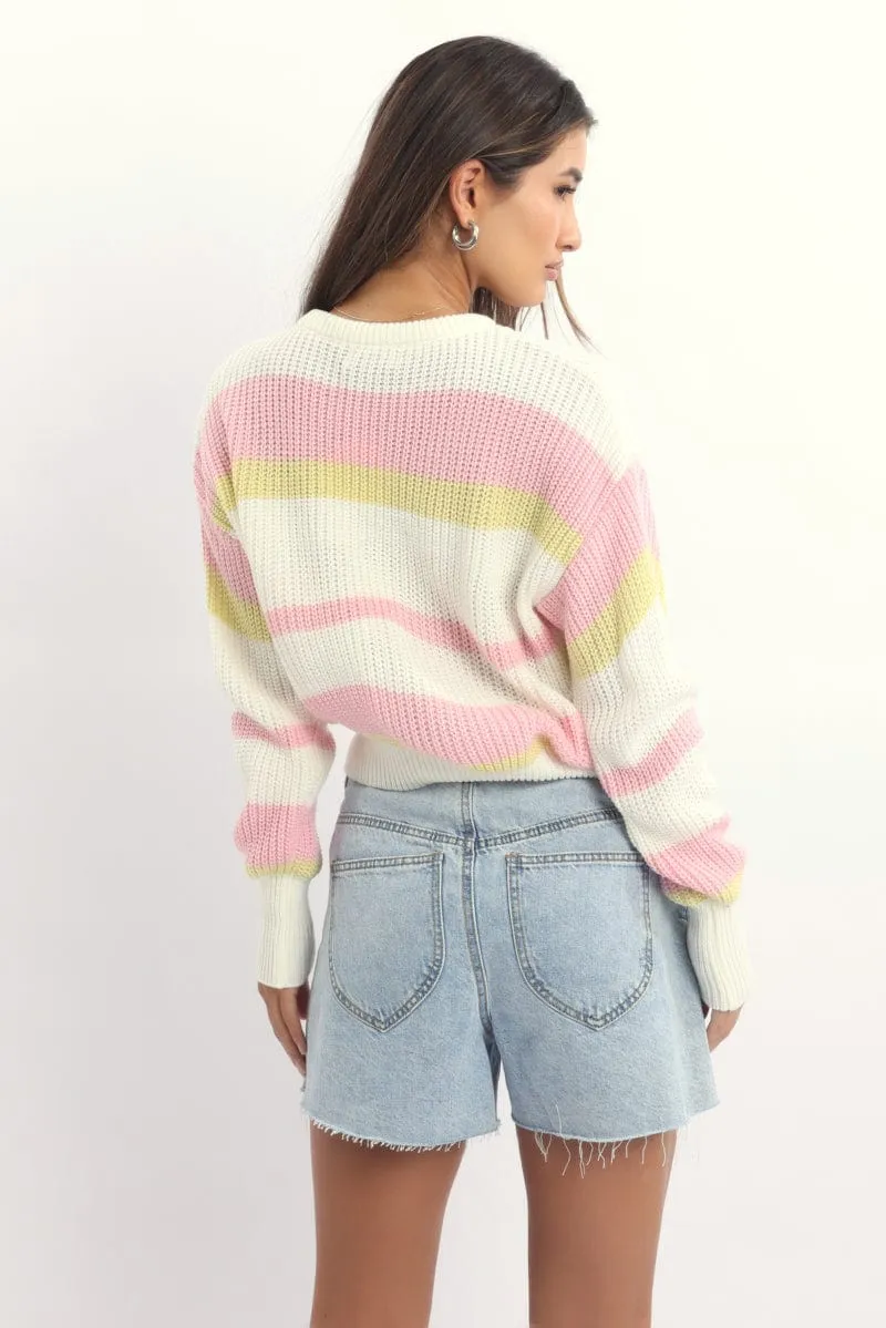 Yellow Stripe Knit Top Long Sleeve Color Block sold by Ally Fashion product image thumbnail 4
