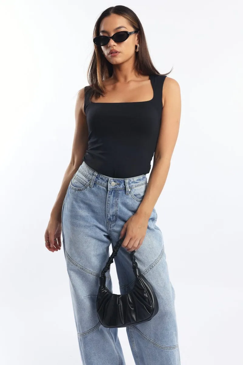 Black Supersoft Tank Top Square Neck Double Layered sold by Ally Fashion