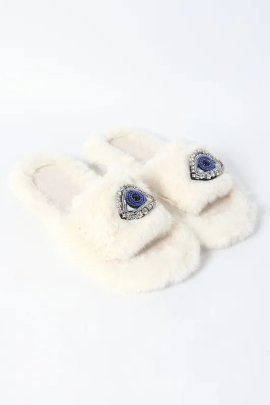 White Faux Fur Slippers sold by Ally Fashion
