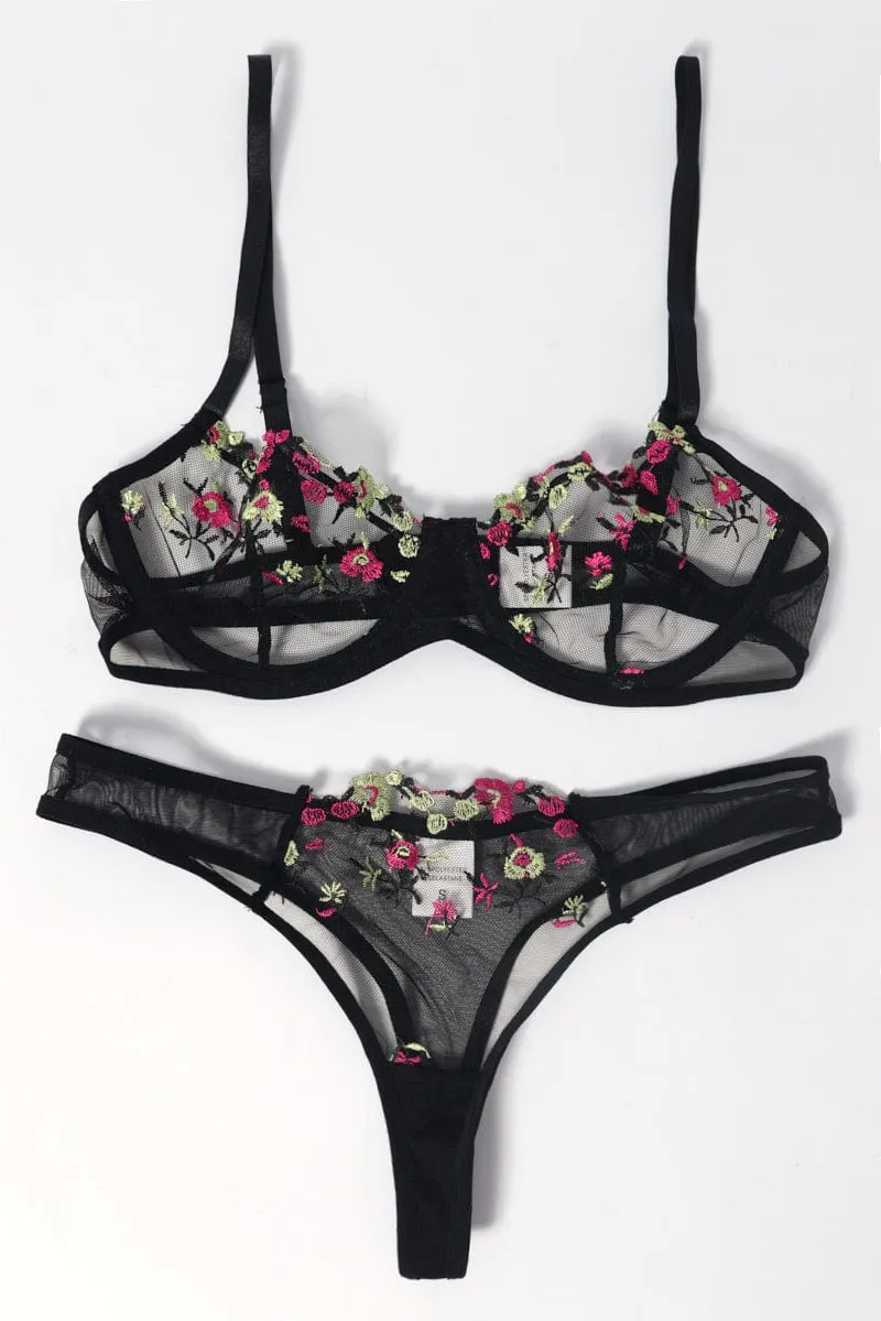 Black Floral Embroidery Lingerie Set sold by Ally Fashion
