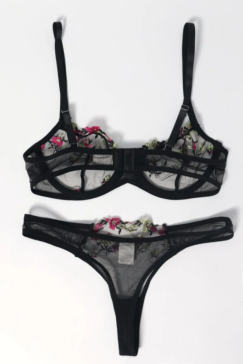 Black Floral Embroidery Lingerie Set sold by Ally Fashion product image thumbnail 2