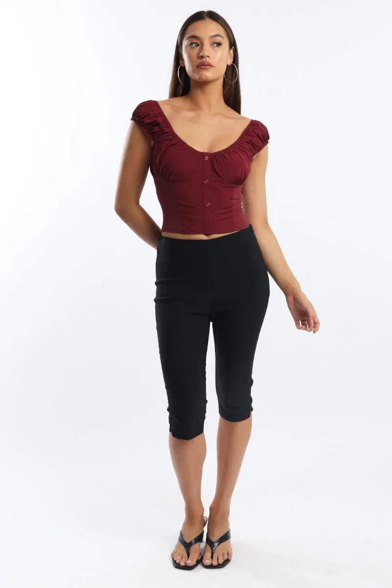 Red Crop Top Short Sleeve V Neck Button Details sold by Ally Fashion product image thumbnail 2