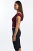 Red Crop Top Short Sleeve V Neck Button Details sold by Ally Fashion