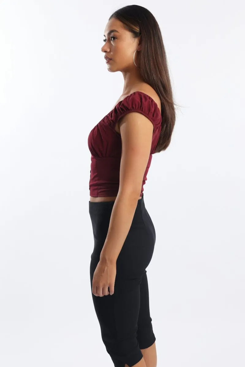 Red Crop Top Short Sleeve V Neck Button Details sold by Ally Fashion product image thumbnail 3