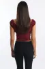 Red Crop Top Short Sleeve V Neck Button Details sold by Ally Fashion