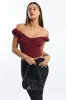Red Crop Top Short Sleeve V Neck Button Details sold by Ally Fashion