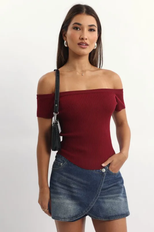 Red Bardot Knit Top Short Sleeve sold by Ally Fashion