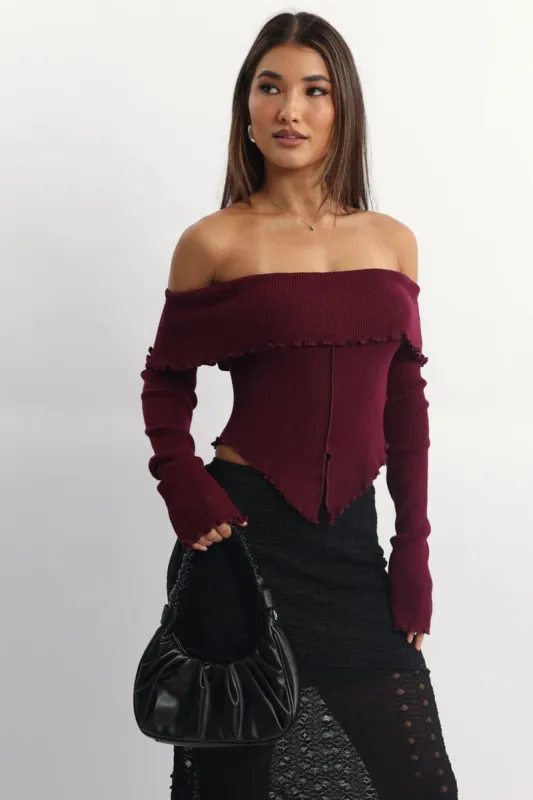 Red Bardot Knit Top Long Sleeve Open Front sold by Ally Fashion