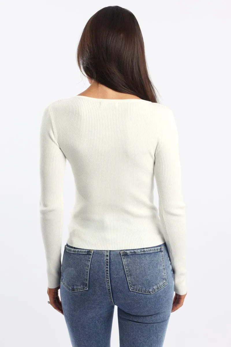 White Knit Cardigan Long Sleeve Crew Neck Button Up sold by Ally Fashion product image thumbnail 4