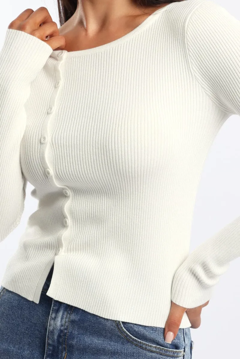 White Knit Cardigan Long Sleeve Crew Neck Button Up sold by Ally Fashion product image thumbnail 5