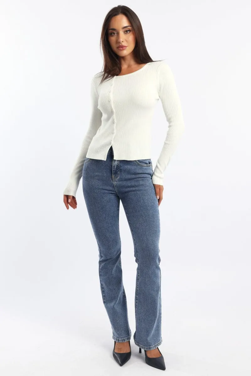 White Knit Cardigan Long Sleeve Crew Neck Button Up sold by Ally Fashion product image thumbnail 2