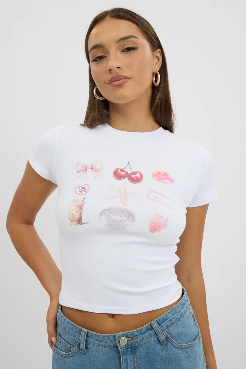 White Graphic Tee Short Sleeve sold by Ally Fashion product image thumbnail 3