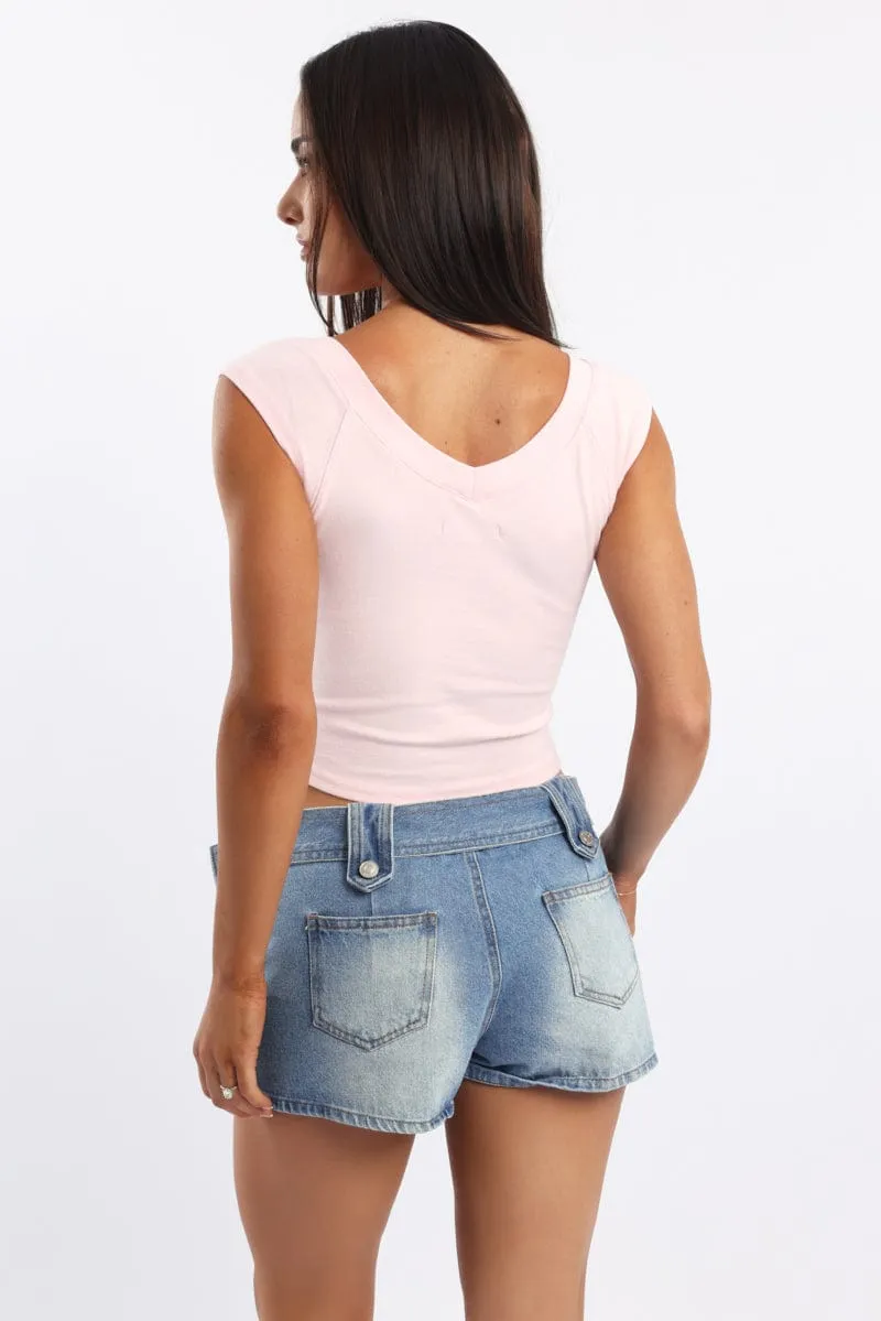 Pink T-Shirt Short Sleeve V-Neck sold by Ally Fashion product image thumbnail 4
