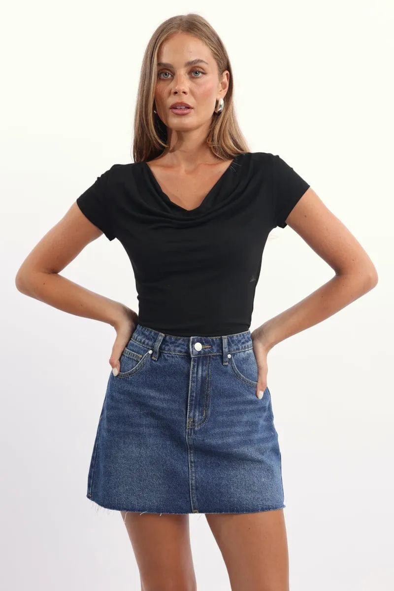 Black Cowl Neck Top Short Sleeve sold by Ally Fashion