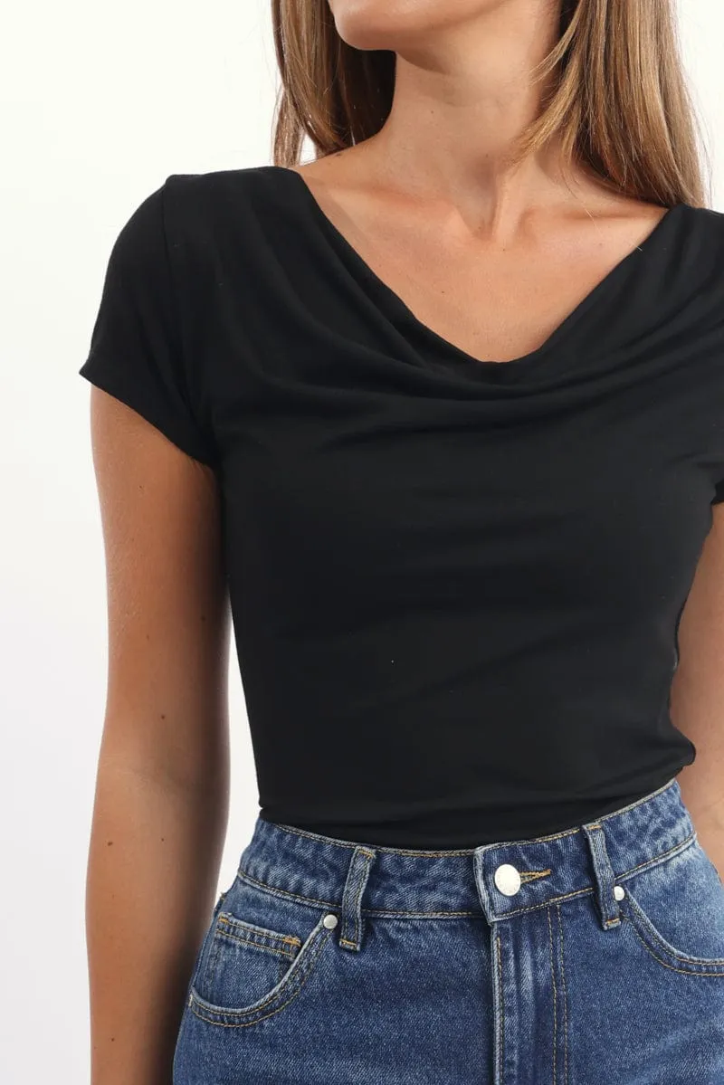 Black Cowl Neck Top Short Sleeve sold by Ally Fashion product image thumbnail 5