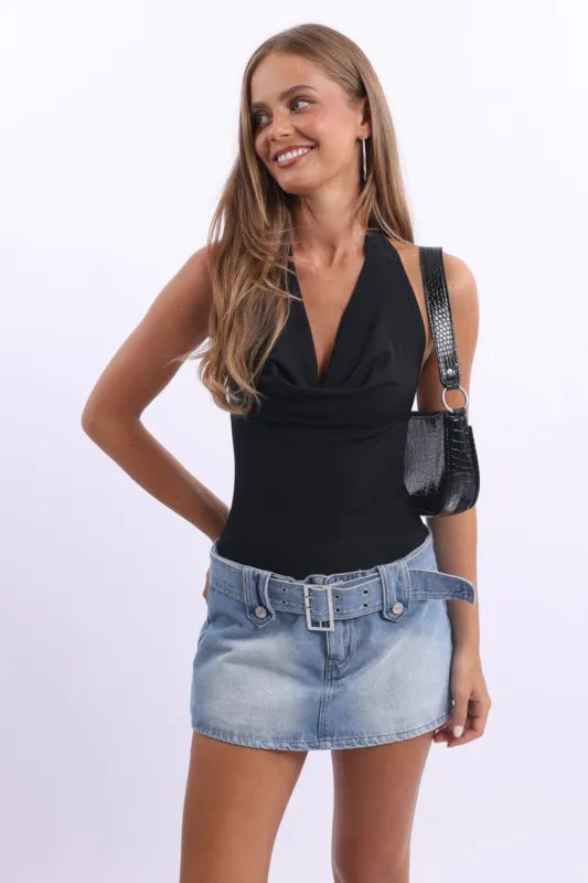 Black Halter Bodysuit Sleeveless sold by Ally Fashion