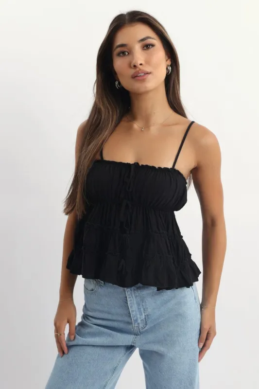 Black Ruched Cami Sleeveless Tie Details sold by Ally Fashion