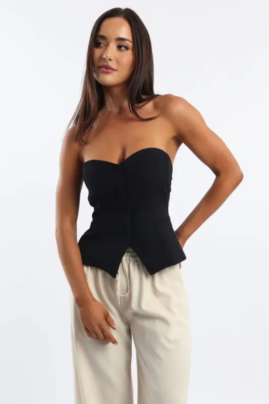 Black Bandeau Vest Sleeveless Sweetheart Tailored sold by Ally Fashion