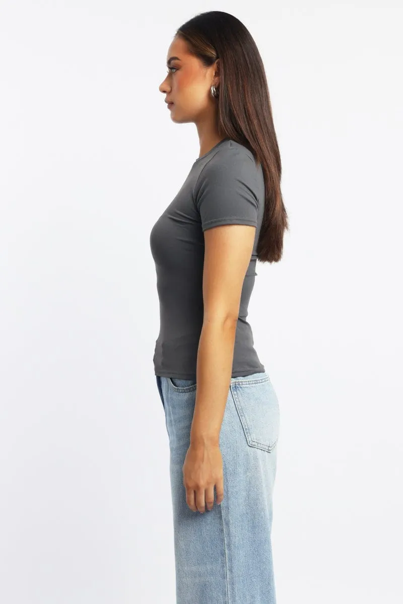 Grey T-Shirt Short Sleeve Crew Neck Supersoft sold by Ally Fashion product image thumbnail 3