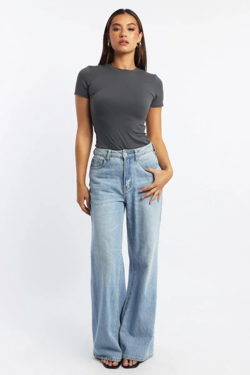 Grey T-Shirt Short Sleeve Crew Neck Supersoft sold by Ally Fashion product image thumbnail 2