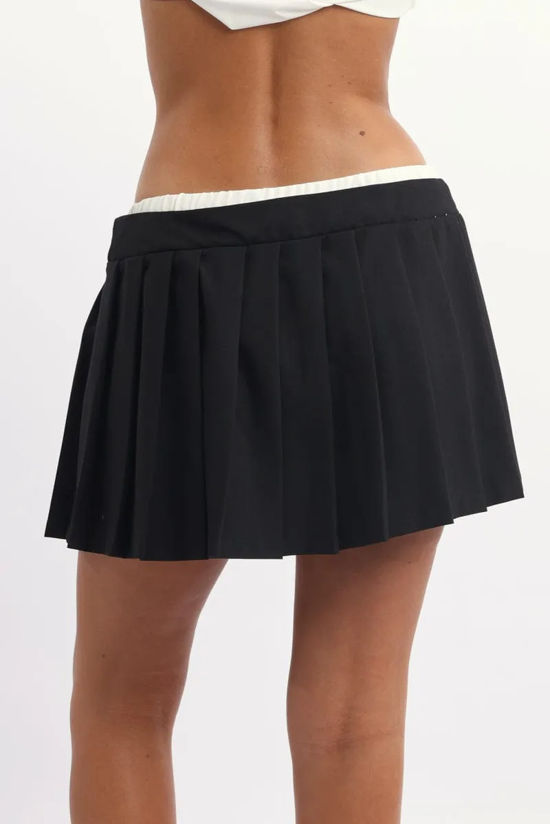 Black Pleated Skirt High Waisted Contrast Waistband sold by Ally Fashion product image thumbnail 5