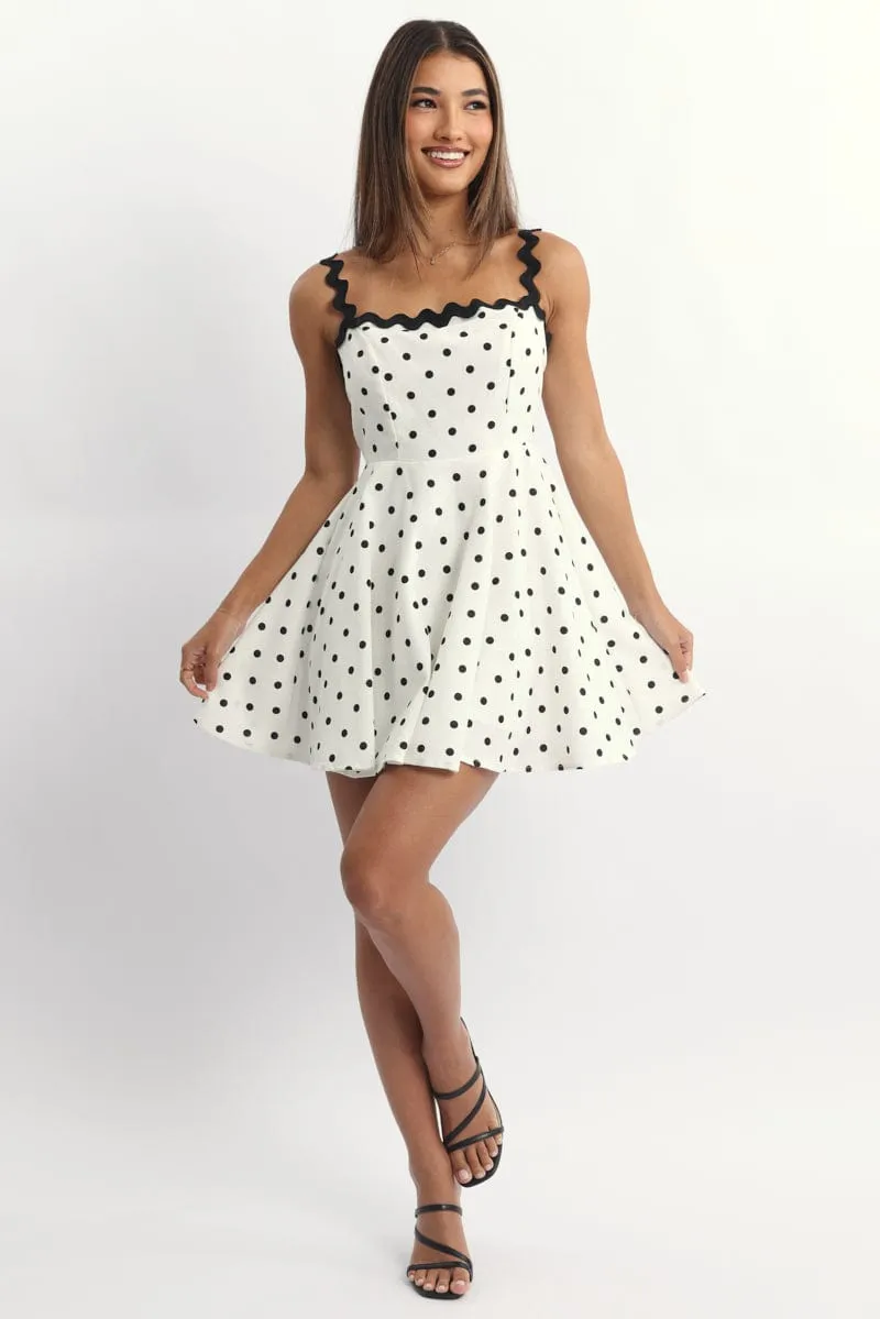 White Polka Dot Fit And Flare Dress Mini sold by Ally Fashion product image thumbnail 2