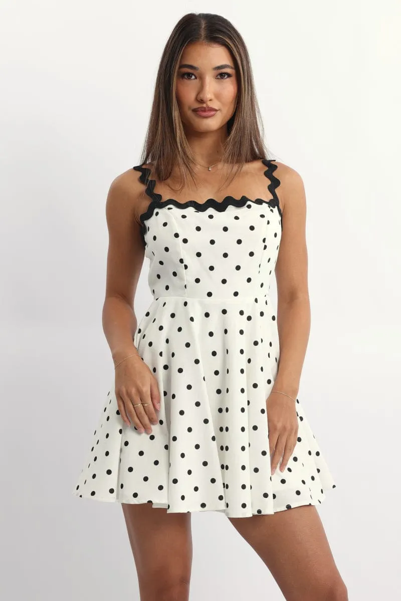 White Polka Dot Fit And Flare Dress Mini sold by Ally Fashion