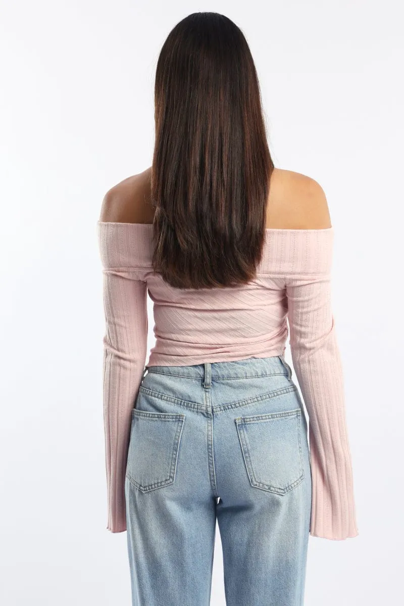 Pink Off Shoulder Top Long Sleeve Ruched sold by Ally Fashion product image thumbnail 5