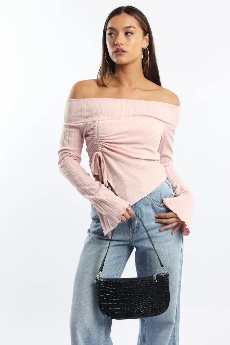 Pink Off Shoulder Top Long Sleeve Ruched sold by Ally Fashion product image thumbnail 2