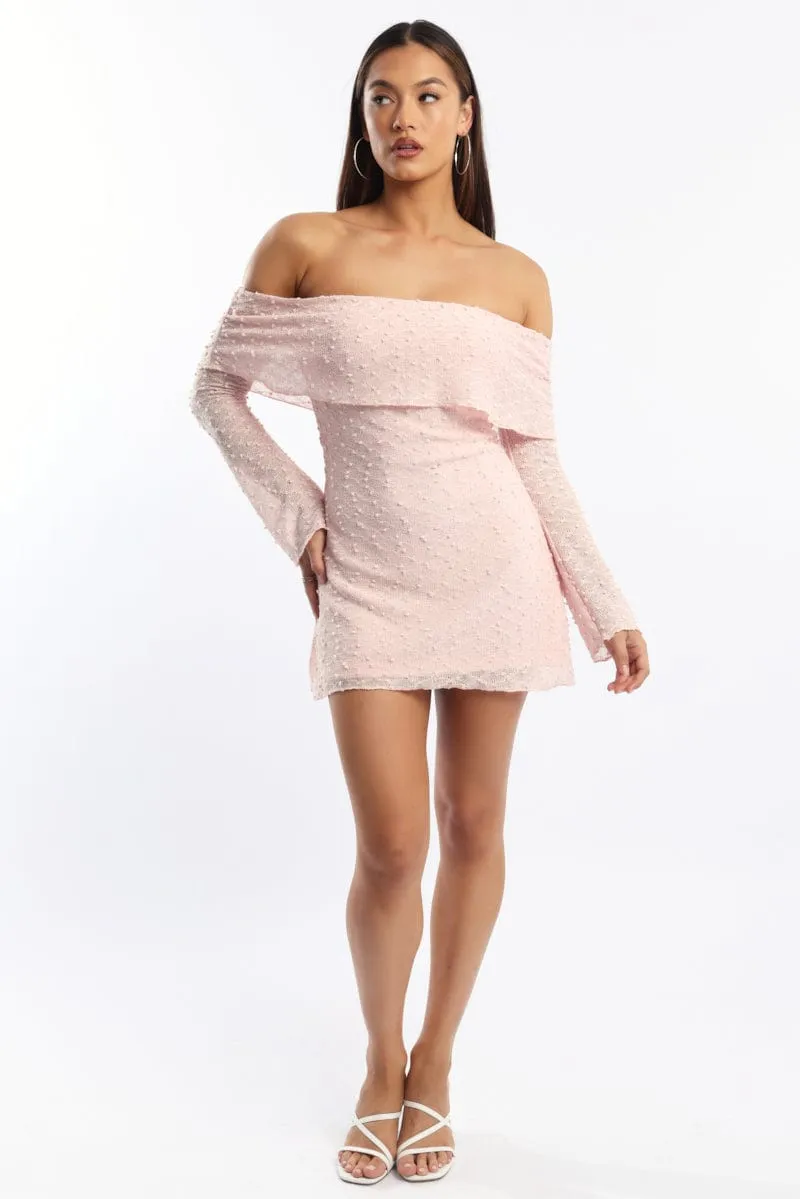 Pink Off Shoulder Dress Long Sleeve sold by Ally Fashion product image thumbnail 3