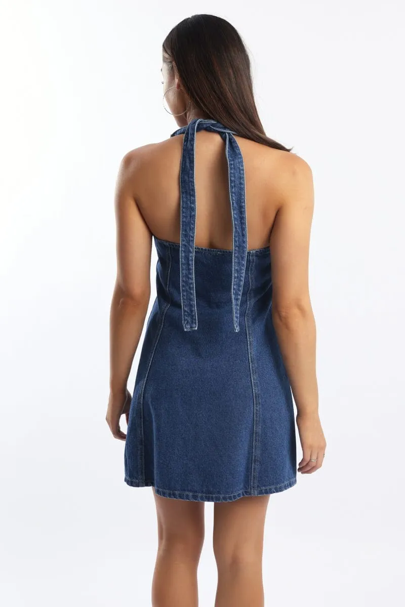 Blue Halter Neck Dress sold by Ally Fashion product image thumbnail 4