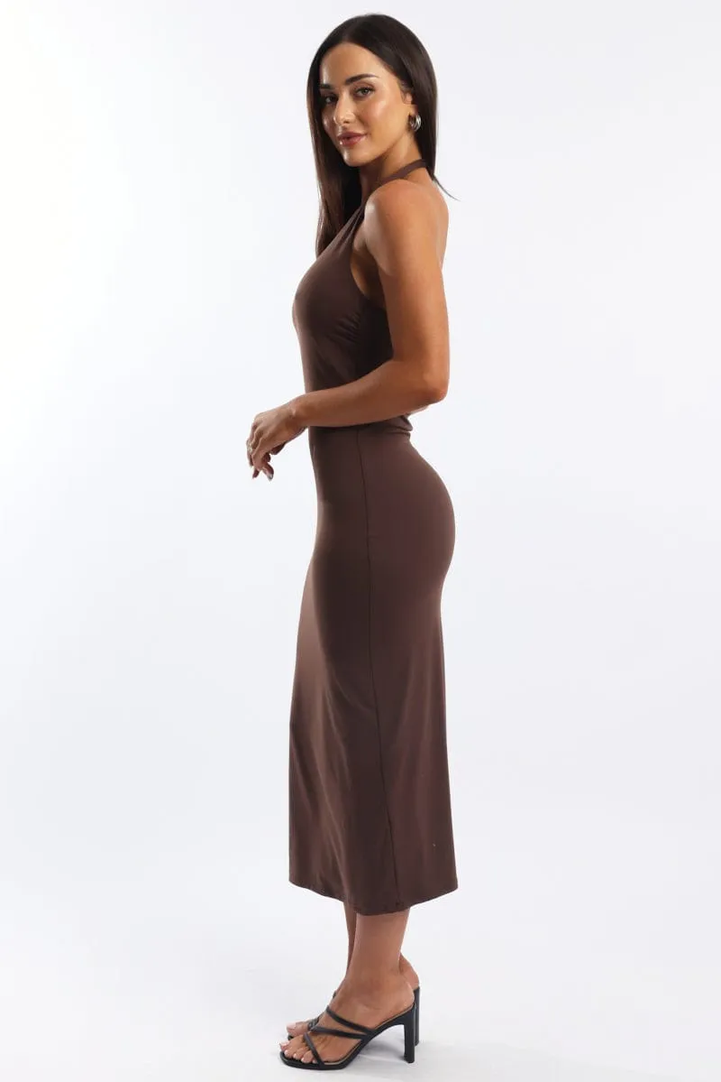 Brown Bodycon Dress Halter Neck sold by Ally Fashion product image thumbnail 3