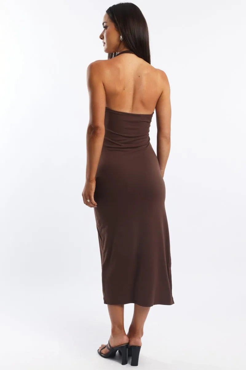 Brown Bodycon Dress Halter Neck sold by Ally Fashion product image thumbnail 4