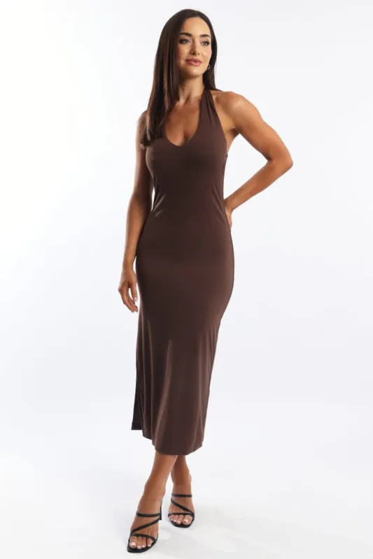 Brown Bodycon Dress Halter Neck sold by Ally Fashion