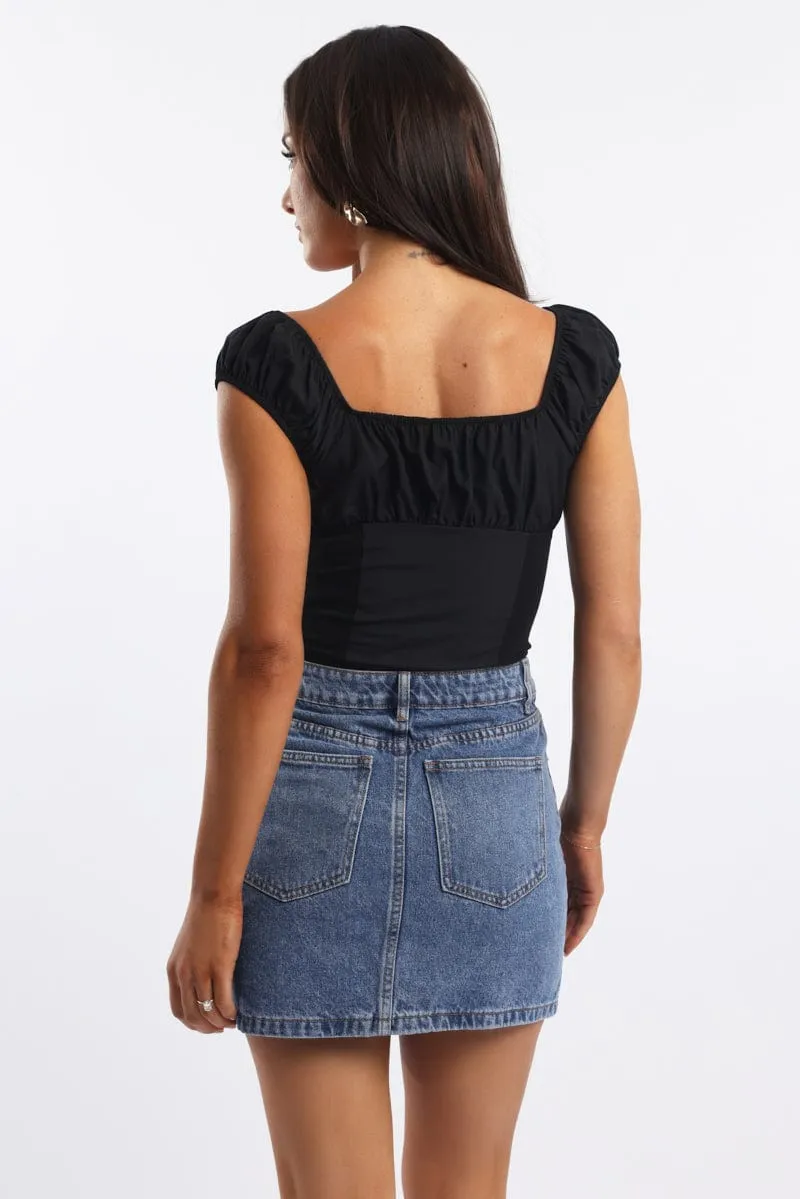 Black Crop Top Short Sleeve V Neck Button Details sold by Ally Fashion product image thumbnail 4