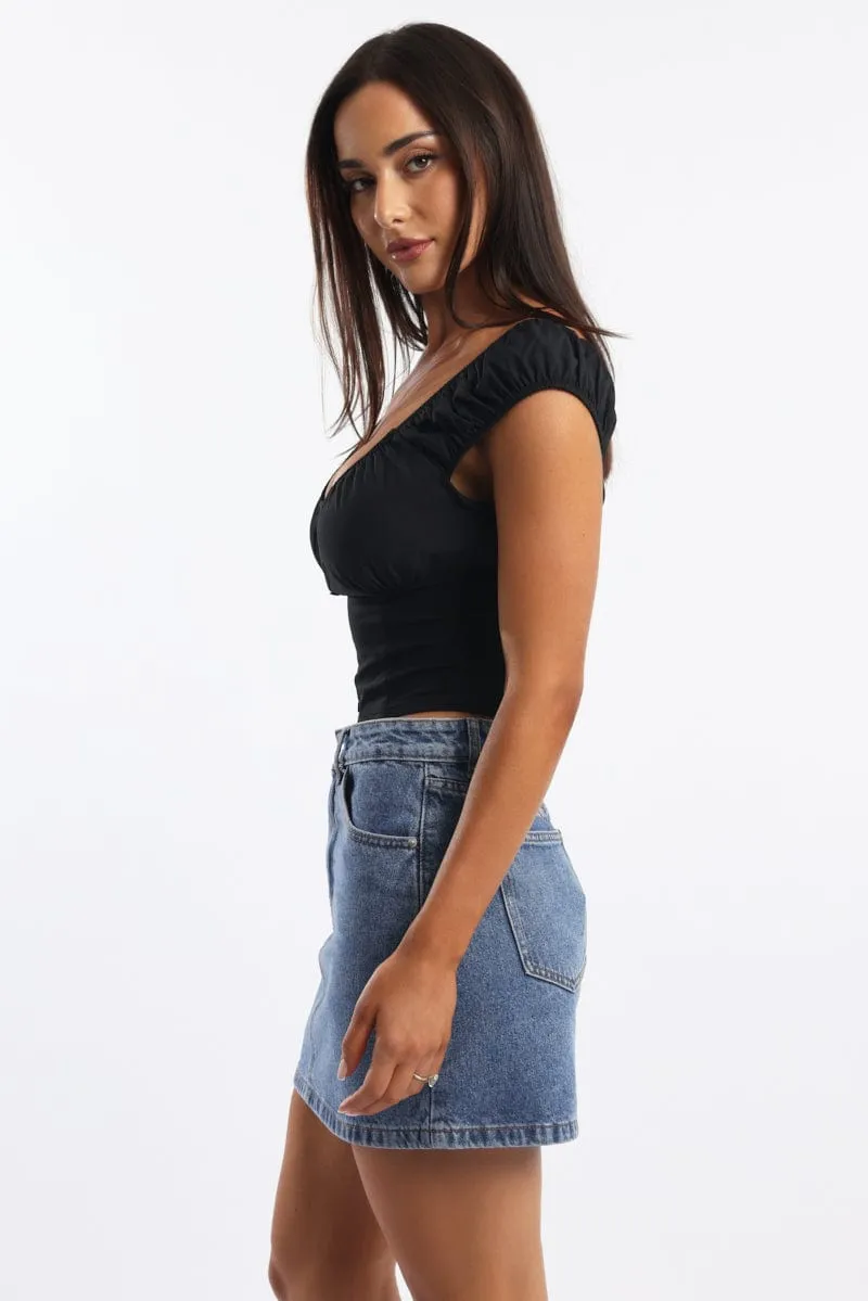 Black Crop Top Short Sleeve V Neck Button Details sold by Ally Fashion product image thumbnail 3