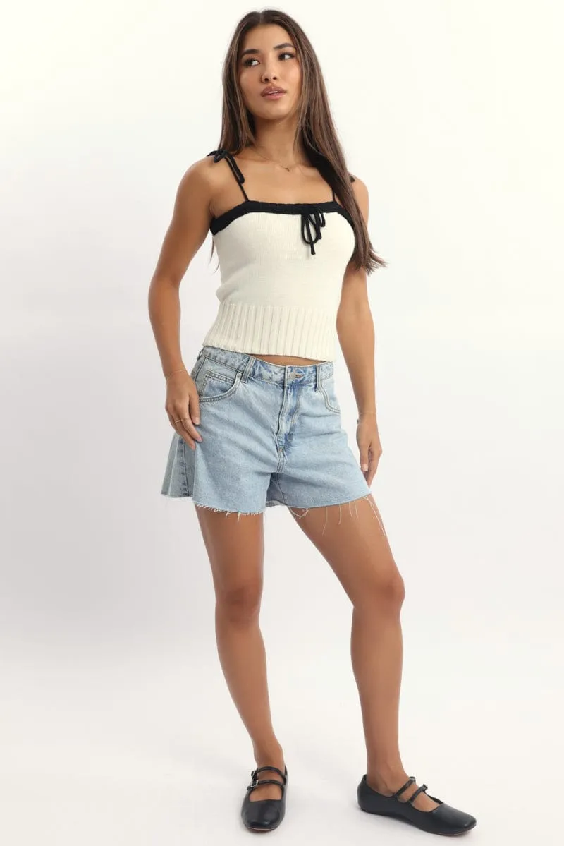 White Knit Top Sleeveless Contrast Ribbon sold by Ally Fashion product image thumbnail 2