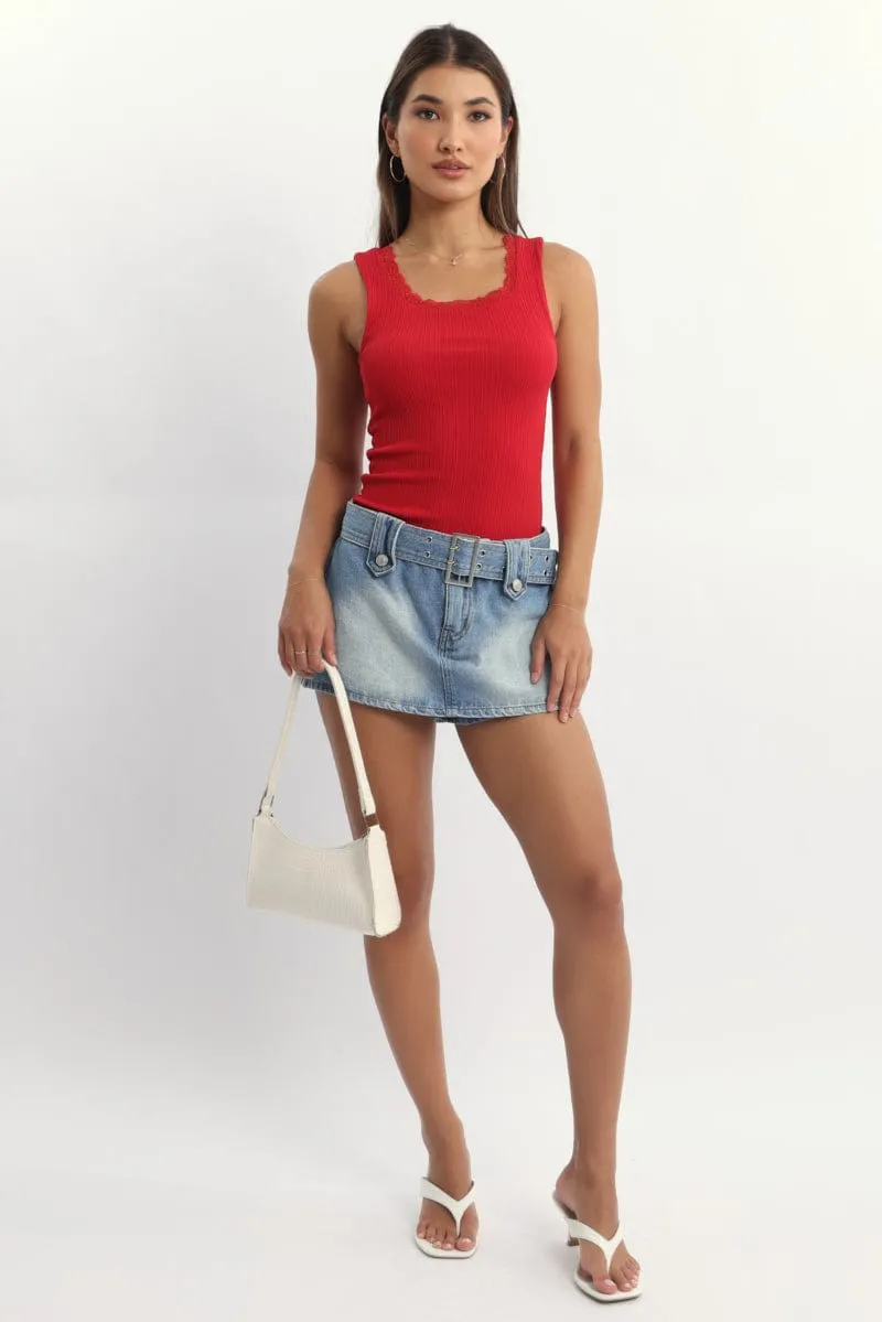 Red Tank Top Sleeveless Lace Trim sold by Ally Fashion product image thumbnail 2