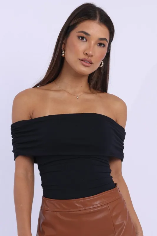 Black Off Shoulder Bodysuit Supersoft sold by Ally Fashion