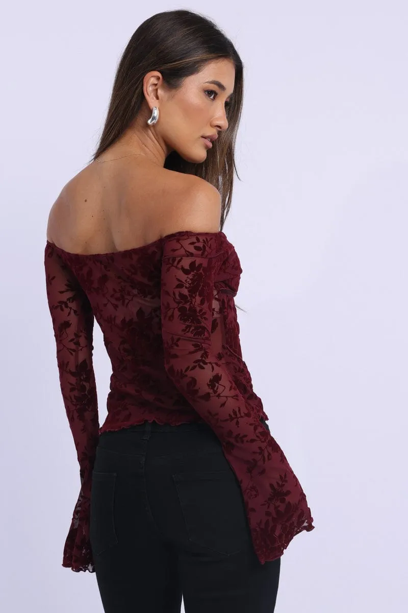 Red Off Shoulder Top Long Sleeve sold by Ally Fashion product image thumbnail 4