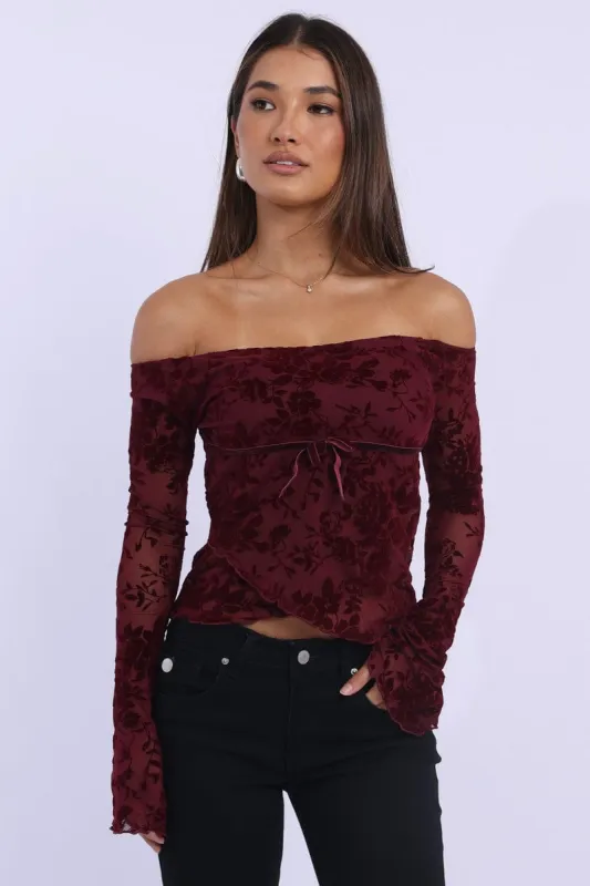 Red Off Shoulder Top Long Sleeve sold by Ally Fashion