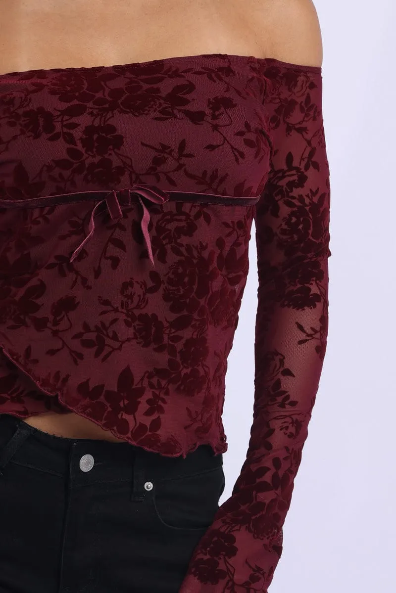 Red Off Shoulder Top Long Sleeve sold by Ally Fashion product image thumbnail 5