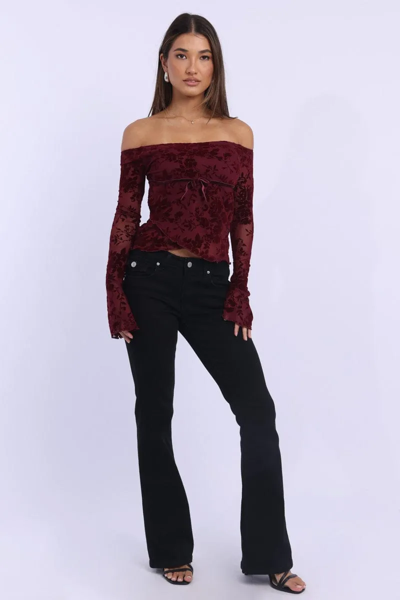 Red Off Shoulder Top Long Sleeve sold by Ally Fashion product image thumbnail 2