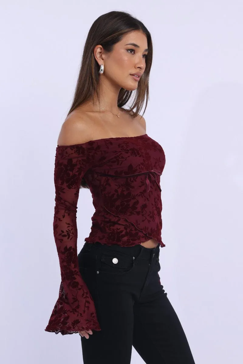Red Off Shoulder Top Long Sleeve sold by Ally Fashion product image thumbnail 3