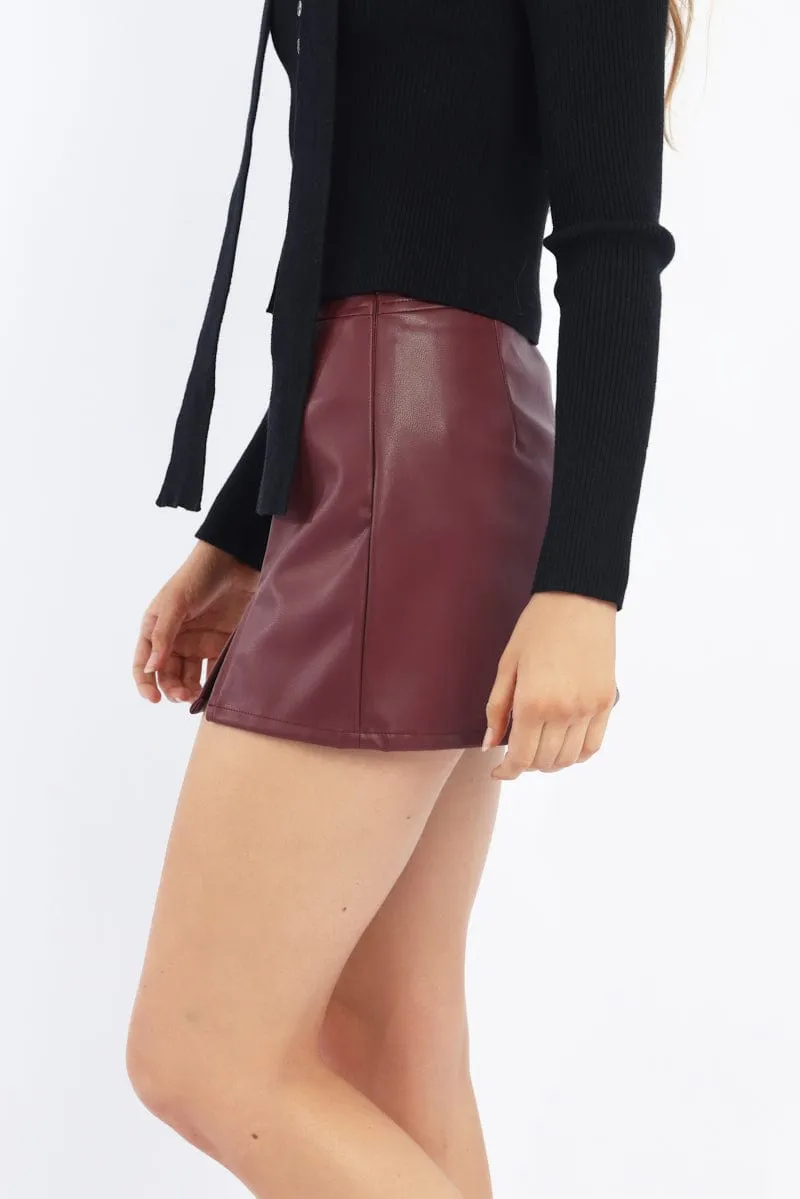 Red PU Skort Skirt Mid Rise Mini Slight Stretch sold by Ally Fashion product image thumbnail 3